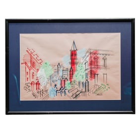 Charles Cobelle (1902-1994, French/USA) Parisian Scene Gouache on Paper