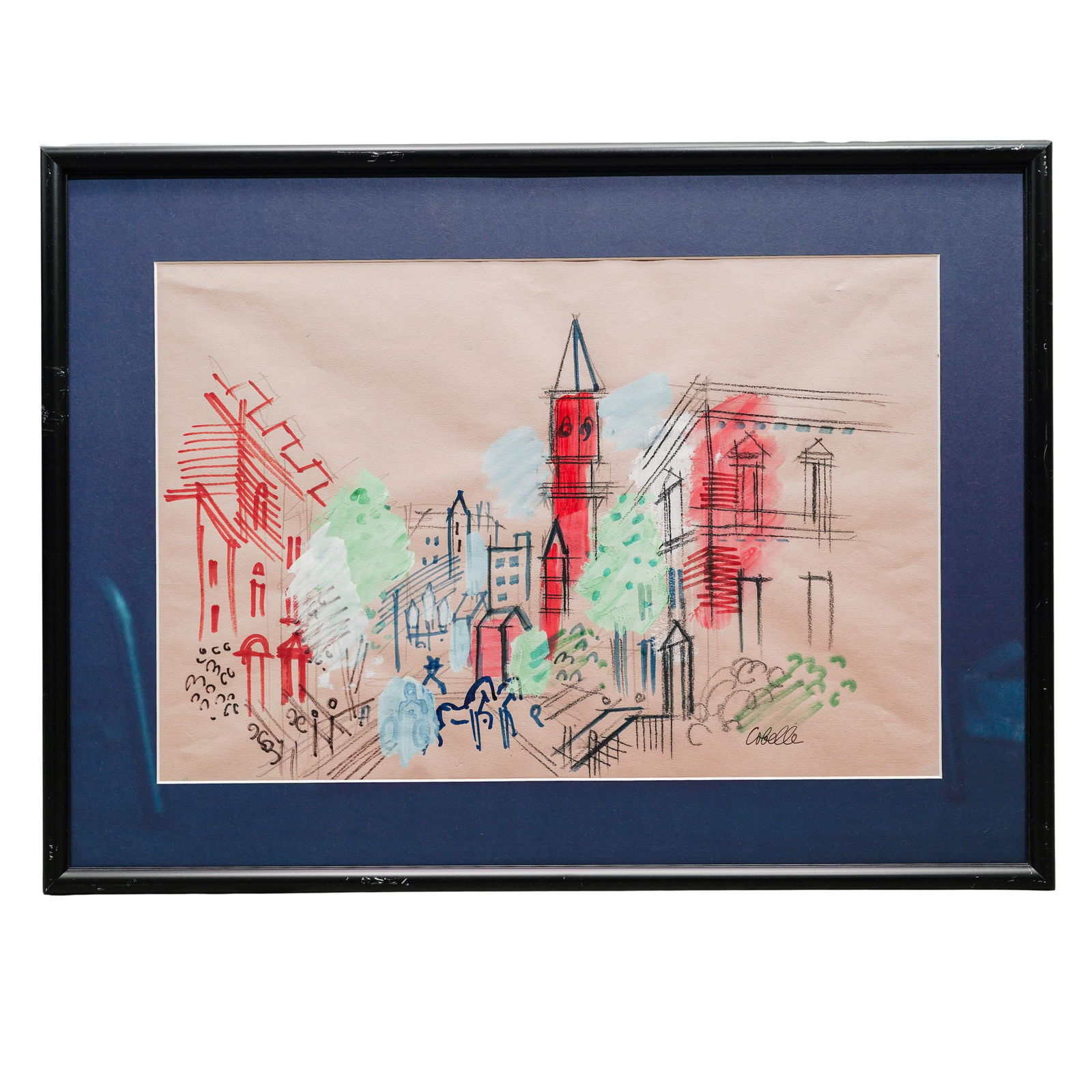 Charles Cobelle (1902-1994, French/USA) Parisian Scene Gouache on Paper: Charles Cobelle (1902-1994, French/USA) Parisian Scene Gouache on Paper20th century, French/AmericanA gouache mixed media on paper depiction of a Parisian townscape scene by French/American artist Cha