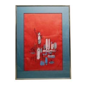 Charles Cobelle (1902-1994, French/USA) Lady Liberty NYC Gouache on Paper