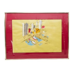 Charles Cobelle (1902-1994, French/USA) Cityscape Port Gouache on Paper