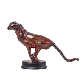 Modernist Patinated Metal Running Panther Sculpture