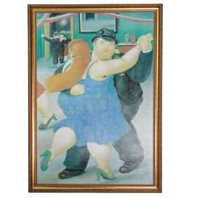 After Botero (1932-2023, Columbian) "The Dancers" Oil on Canvas
