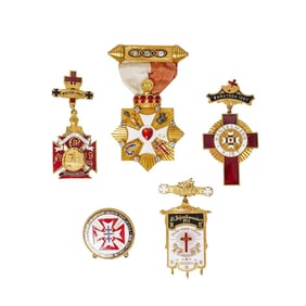 (5 Pc) Vintage Masonic Badges/Medals Collection