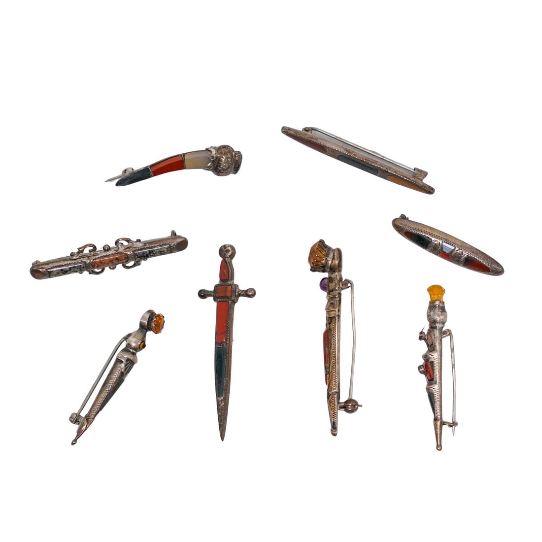 (8 pc) Antique United Kingdom Silver & Stone Brooches (1 of 7)