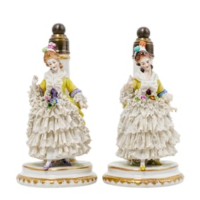 Pair of German PMR Dresden Porcelain Female Figurines