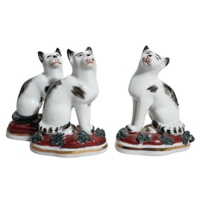 (3 Pc) Antique Chelsea Samson Porcelain Cat Figurines