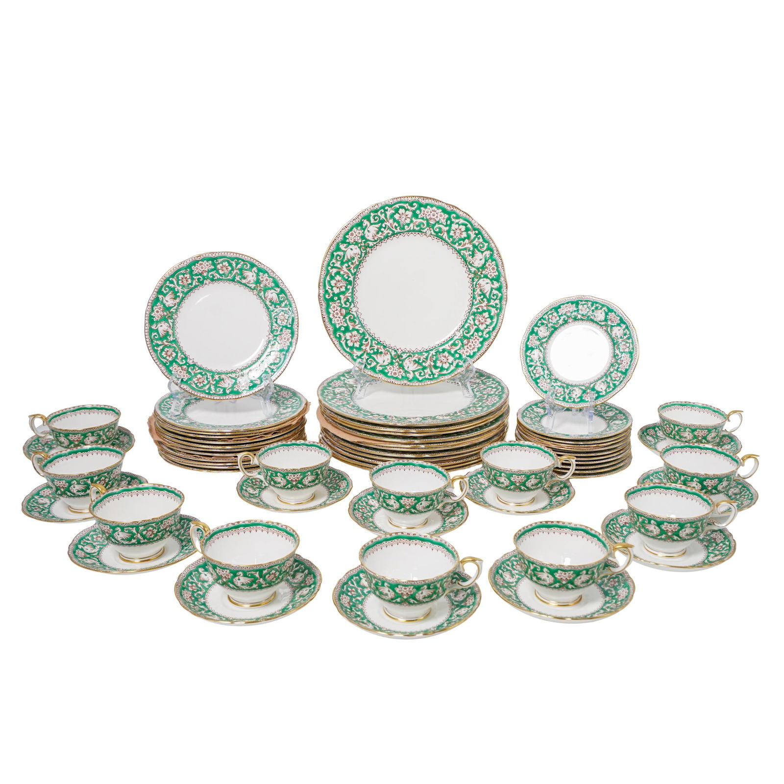 (59 pcs) Crown Staffordshire "Ellesmere Green" Bone China Set: (59 pcs) Crown Staffordshire "Ellesmere Green" Bone China Set1977-1979, EnglishA fifty-nine piece set of Crown Staffordshire bone china in the "Ellesmere Green" pattern (manufactured 1977-1979). Patte