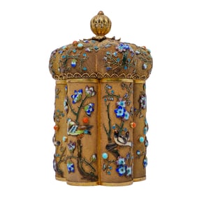 Early 20th Cent. Chinese Fine Silver-Gilt Enamel Lobed Jar