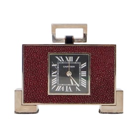 Cartier Art Deco Shagreen and Chrome Desk Clock