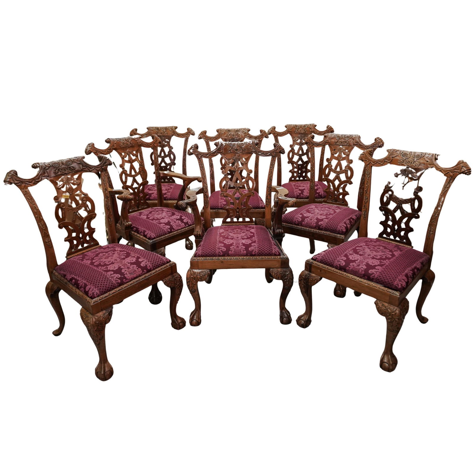 (8 Pc) Chippendale Style Deep Relief Scroll Carved Dining Chairs (1 of 9)