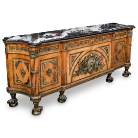 Neoclassical Roman Style Wood Marble & Brass Cabinet