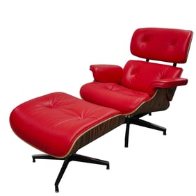 Herman Miller Style MCM Red Leather Desk Chair and Ottoman