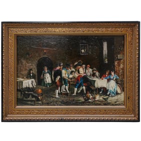 Signed Att. FP Vinton (1846-1911, American) Large Interior Scene Oil on Canvas