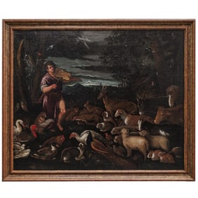 Ex-Christies Circle of Jacopo Bassano (16th Cent., Italy) "Orpheus" Oil on Canvas