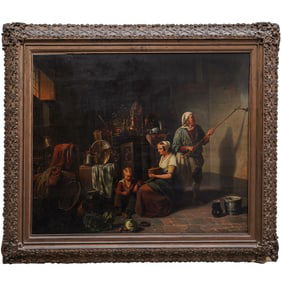 Eugene Battaille (1817-1882, French) "Break From Chores" Dutch Oil on Canvas