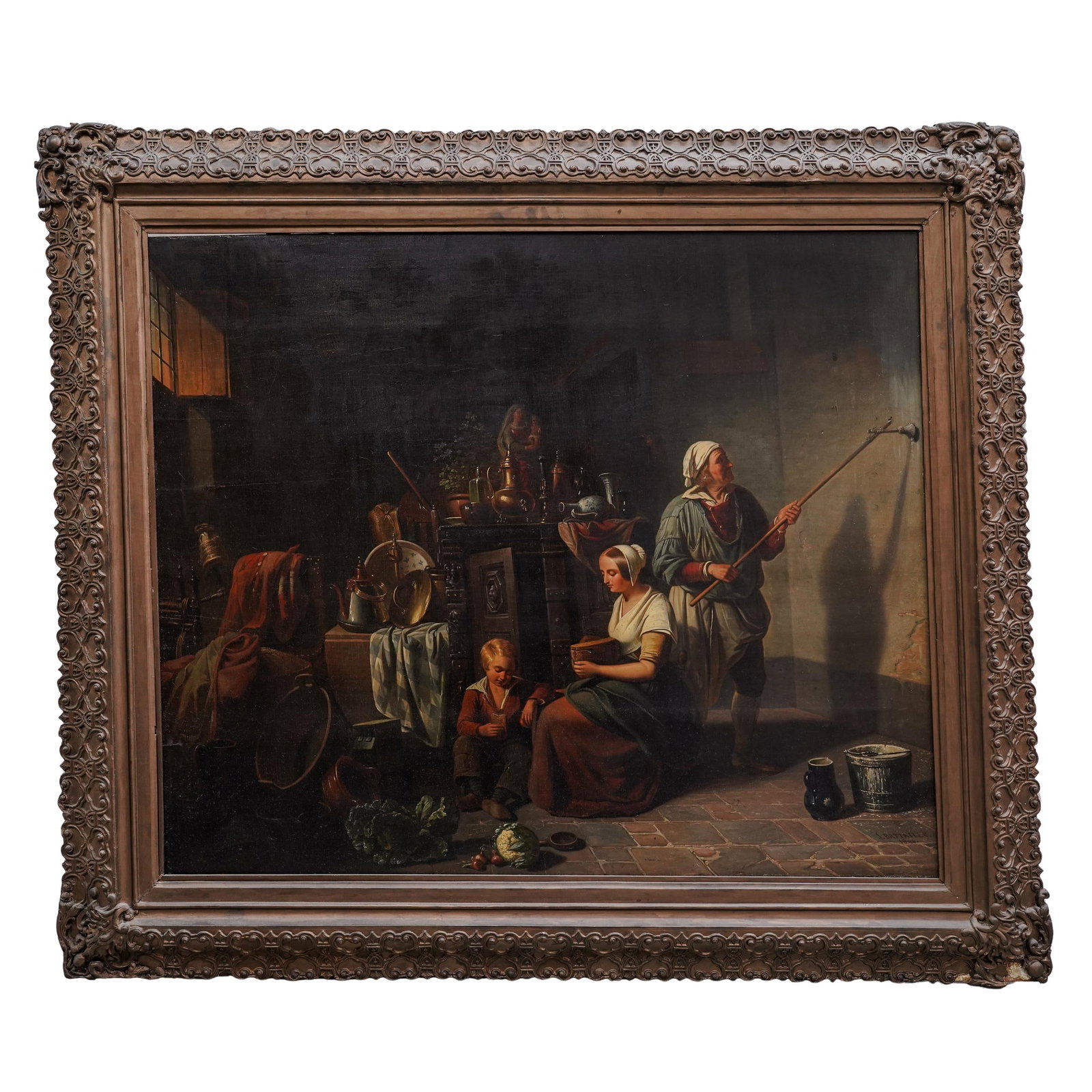 Eugene Battaille (1817-1882, French) "Break From Chores" Dutch Oil on Canvas (1 of 4)