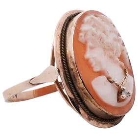 Italian 18k Gold and Diamond Cameo Ring