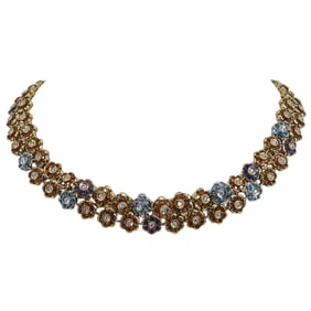 Italian 18k Gold Tri Color Diamond Necklace
