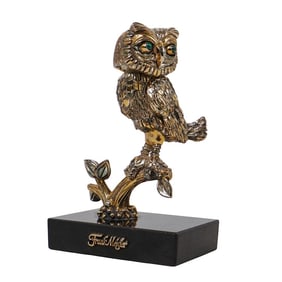 Frank Meisler (Israeli, 1929-2018) Silver & Gold Metal Owl Sculpture, Signed