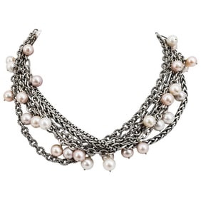 David Yurman 18k Gold Sterling Silver and Pearl Necklace