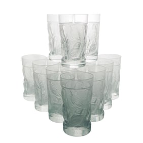 (13 Pc) Lalique Crystal 'Owl' Highball Glasses Set