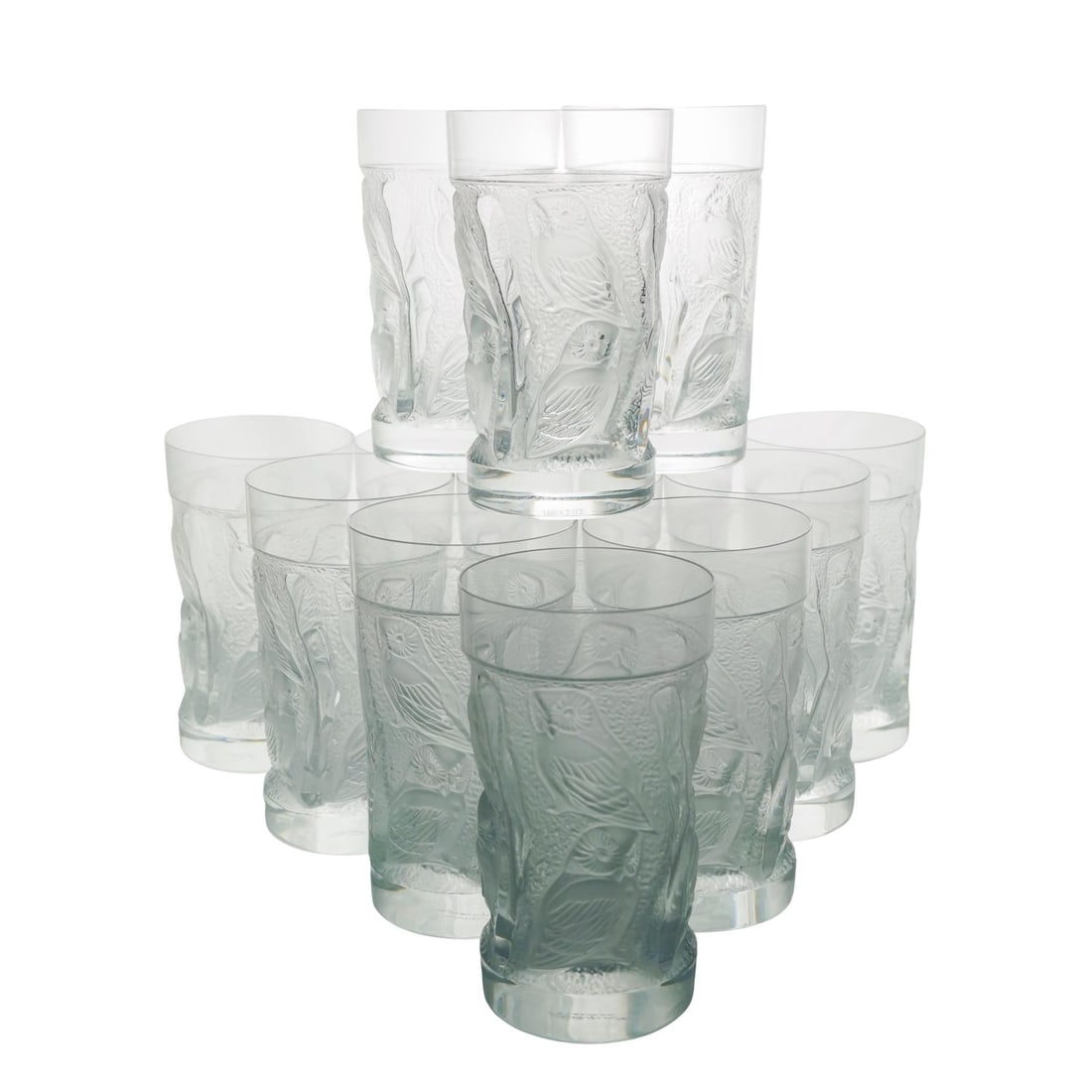 (13 Pc) Lalique Crystal 'Owl' Highball Glasses Set (1 of 3)