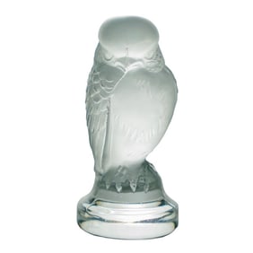 Lalique Frosted Crystal "Chouette" Owl Paperweight Figurine