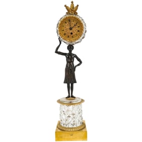 Antique French Empire Style Bronze Figural Clock