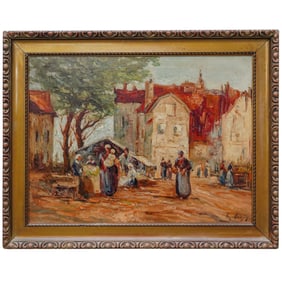 Signed Impressionist Oil on Canvas Market Scene
