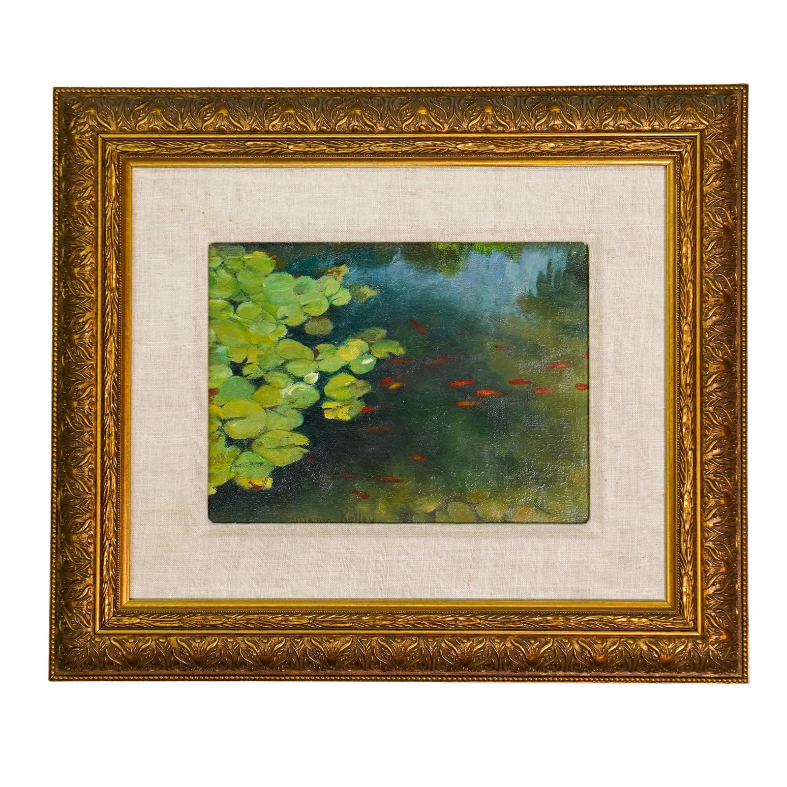 Benjamin Kelley (20th-21st cent., American) "Water Lillies & Goldfish" Oil on Canvas (1 of 6)