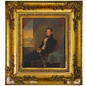 Att. Joseph Clover (1779-1853, UK) Portrait of a Man with a Dog Oil on Canvas