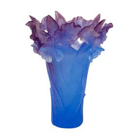 Large Daum Pate-De-Verre 'Orchid' Vase