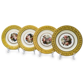 (4 Pc) Thomas Bavaria Porcelain Gilded Floral Plates