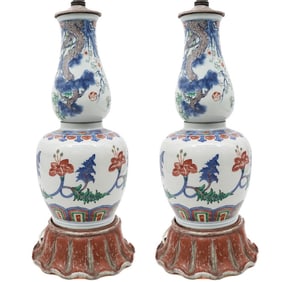 Pair of Chinese Converted Porcelain Urn Lamps