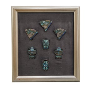 Chinese Framed Enameled Copper Place Holders