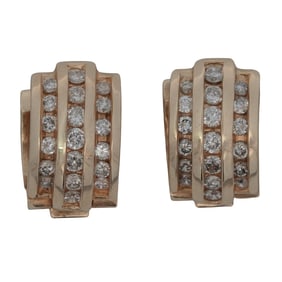 Signed Pair of 14k Gold and Diamond Earrings