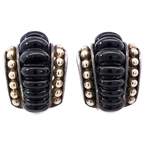 Caviar 18k Gold Sterling Silver and Black Onyx Earrings