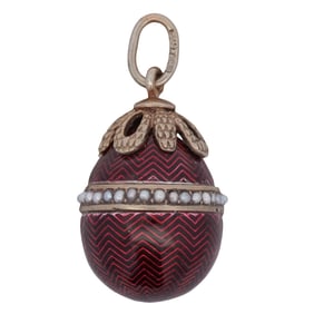 Imperial Era 14k Gold Enamel and Pearl Easter Egg Pendant