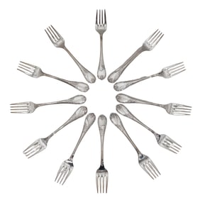 (12 Pc) Christofle Silver-Plated "Marly" Pattern Dessert Forks