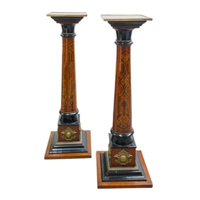 Pair of Wood and Brass Column Pedestals
