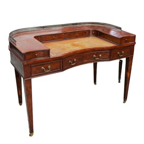 Antique Wooden Writing Desk with Brass Gallery
