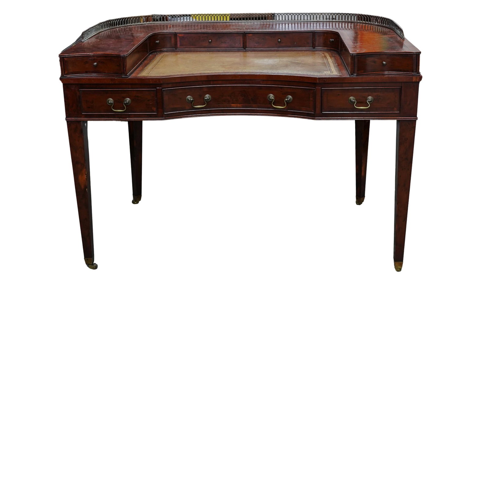 Antique Wooden Writing Desk with Brass Gallery (1 of 7)