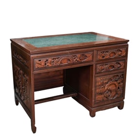 Asian Motif Carved Wood Desk