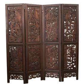 Asian Ornately Carved Wood Screen