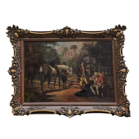 Antique Oil on Canvas Courting Scene