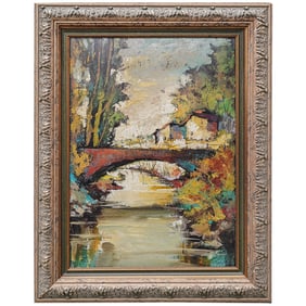 Signed Style of Renaud Gouiran (1937-2009, French) Provincial Mill Landscape Impasto