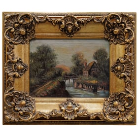 Antique Impressionistic Mill Landscape Oil on Canvas