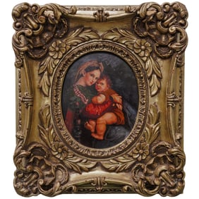 After Raphael "Madonna della Seggolia" Mother and Child Portrait Oil on Canvas