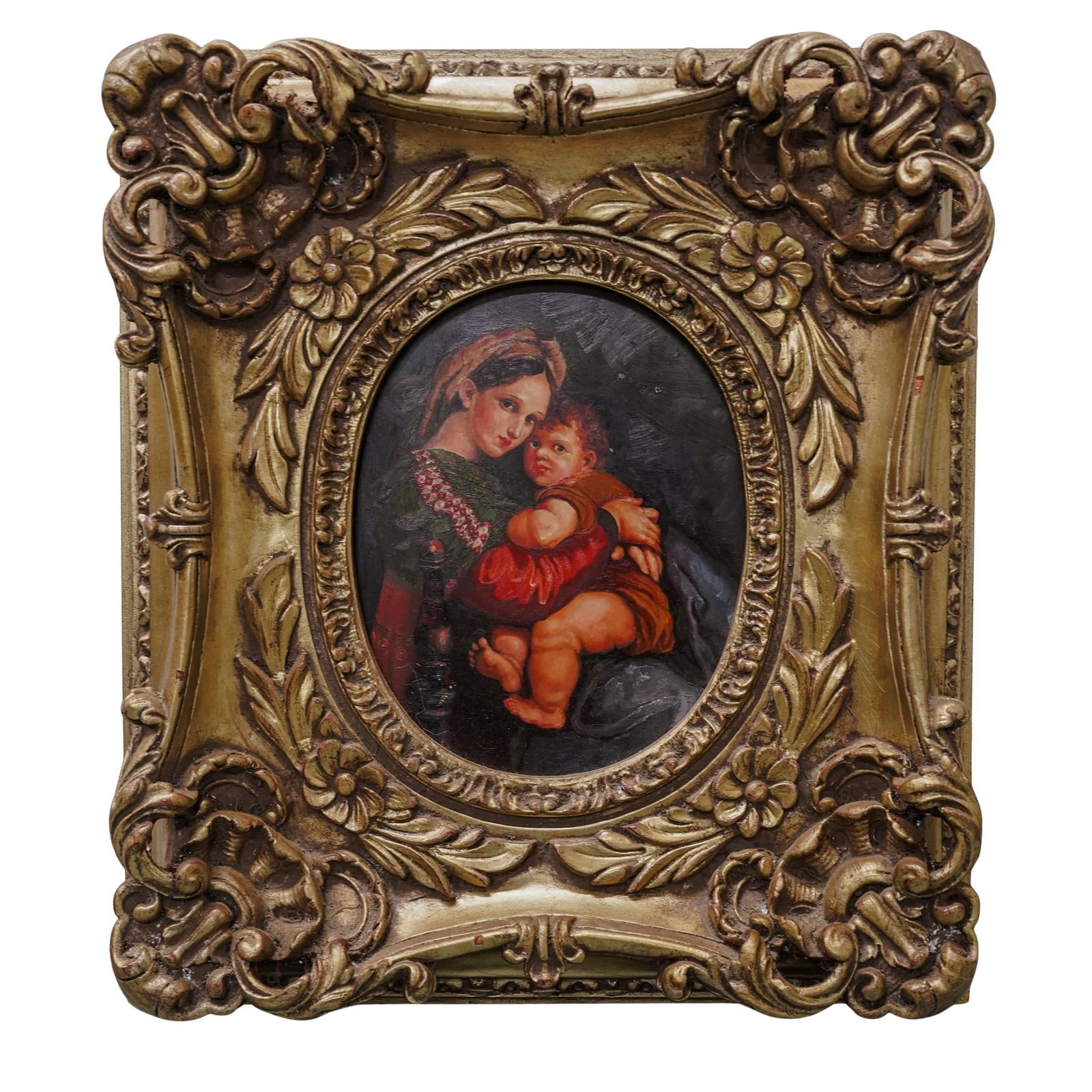 After Raphael "Madonna della Seggolia" Mother and Child Portrait Oil on Canvas (1 of 4)