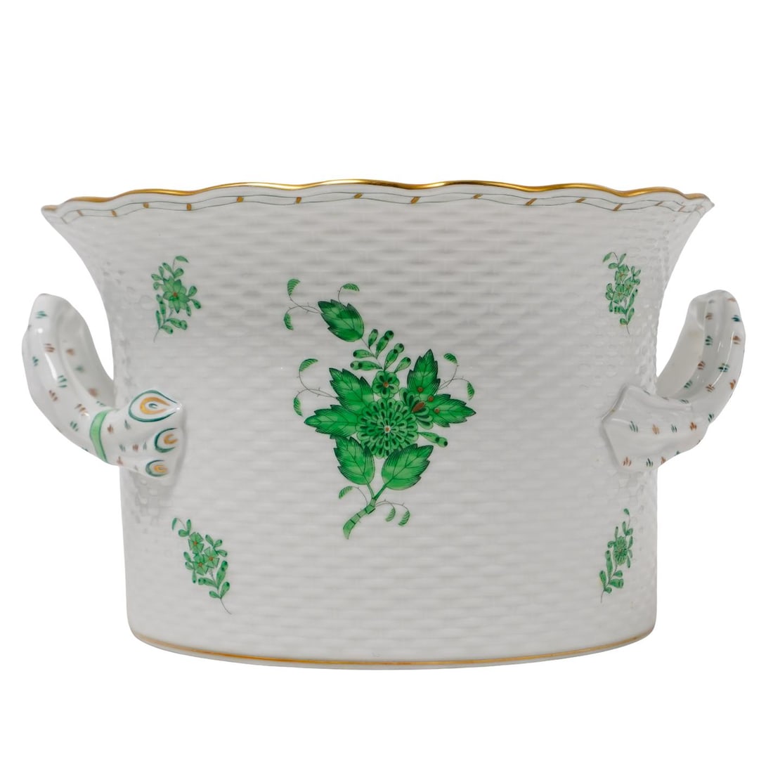 Herend "Chinese Green Bouquet" Cachepot W/ Handles (1 of 5)